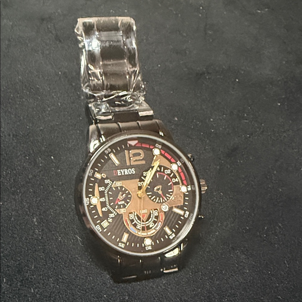 Men's Black and Gold Eyros Chronograph Watch - NEW IN PACKAGING